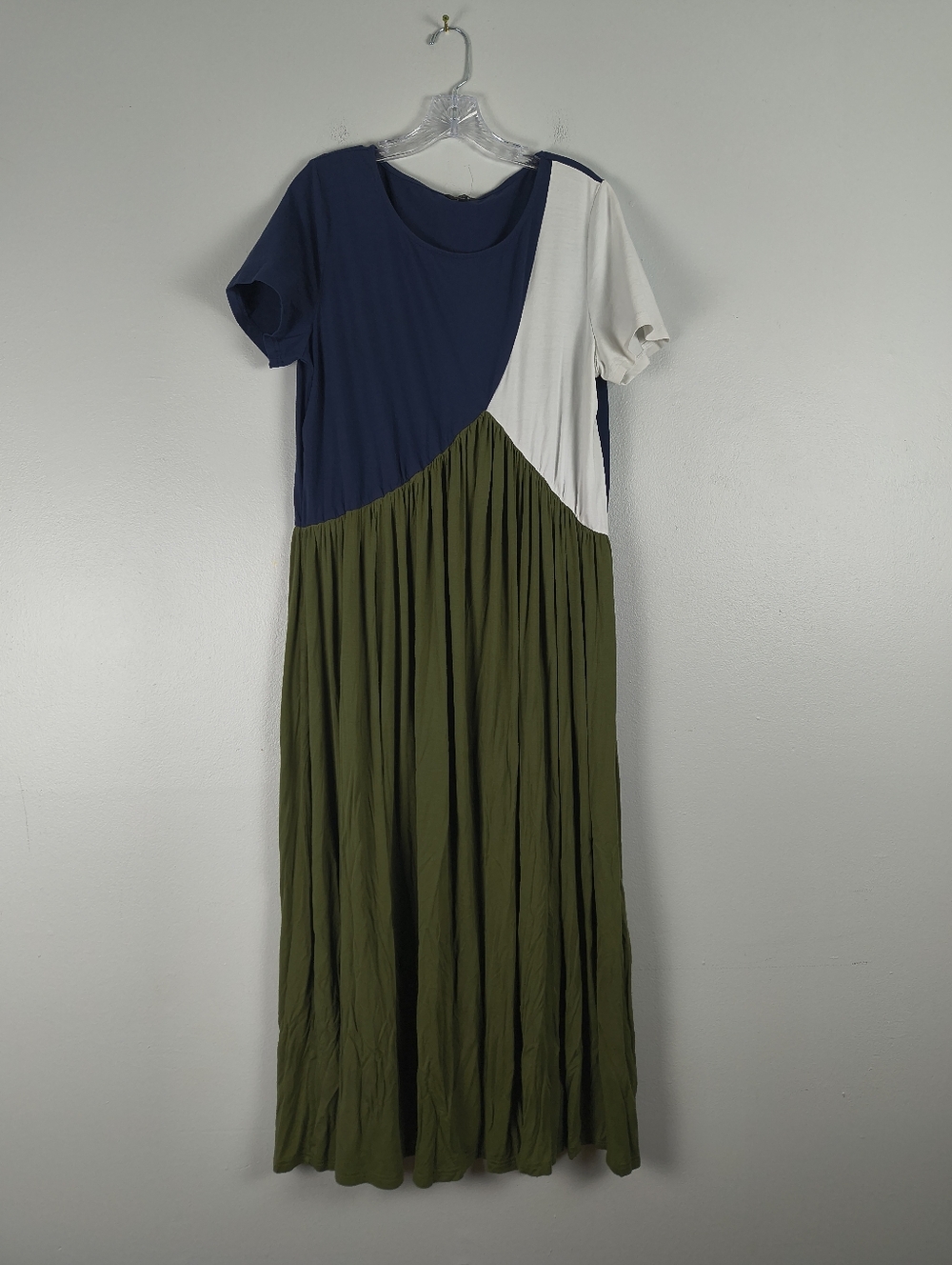 Floryday Green Blue White Color Block Flowy Stretch Casual‎ Boho Maxi Dress XL - Picture 2 of 9